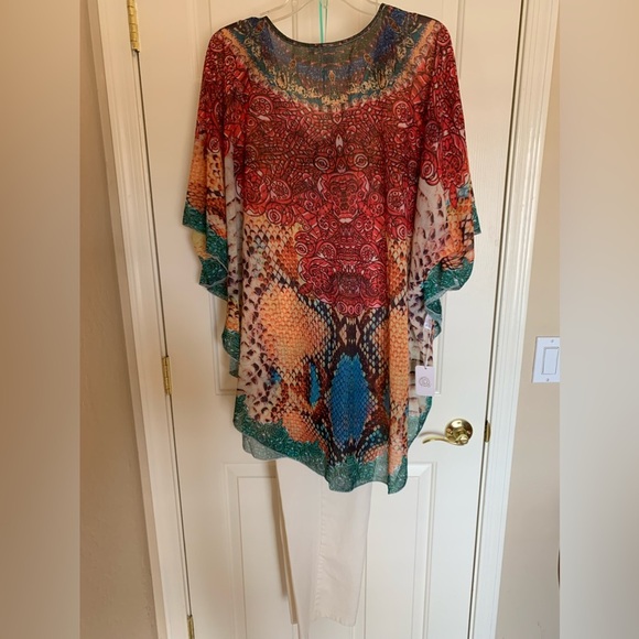 NWT crystal-embellished sheer tunic, wrap or swim coverup one size - Picture 10 of 10